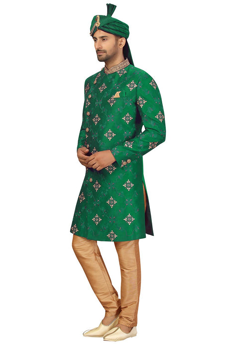 Buy Men's Art Silk  Embroidery  Sherwani Set in Green  Online