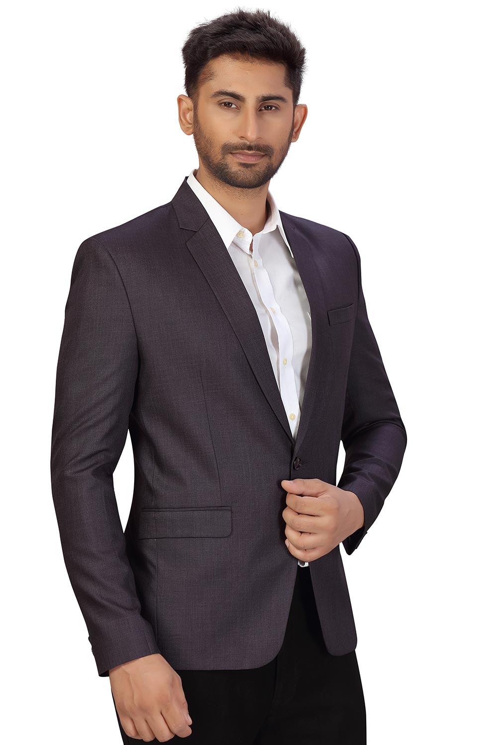 Buy Men's Suiting Fabric  Solid Blazer in Dark Purple  Online - Zoom In