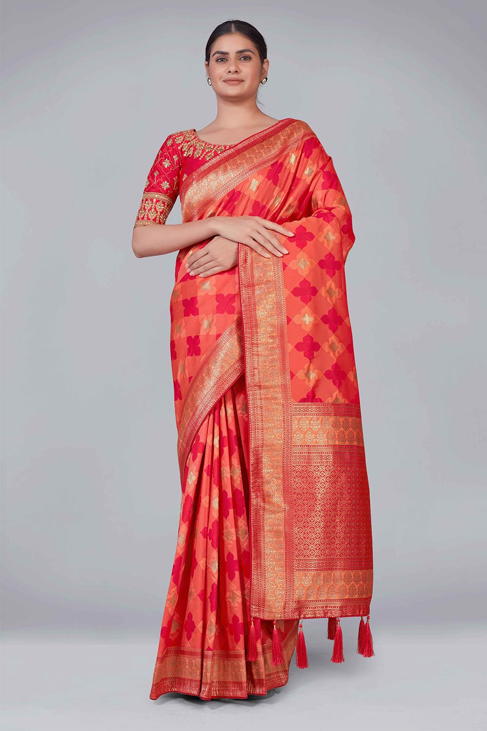 Peach Banarasi Silk woven Saree