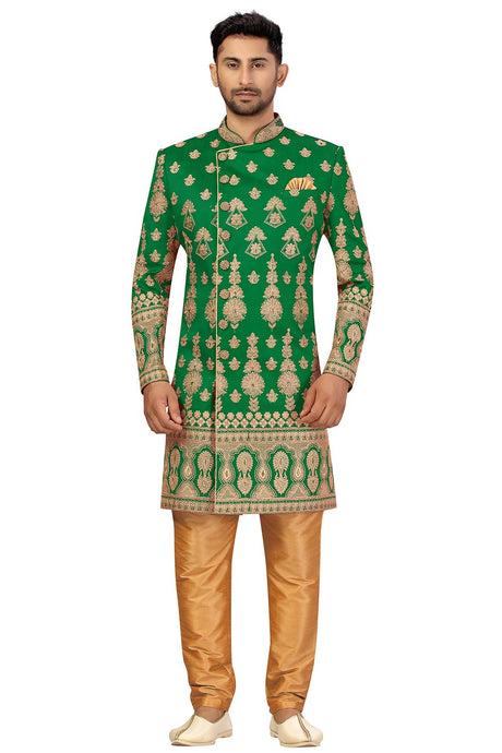Buy Men's Art Silk  Embroidery  Sherwani Set in Green  Online