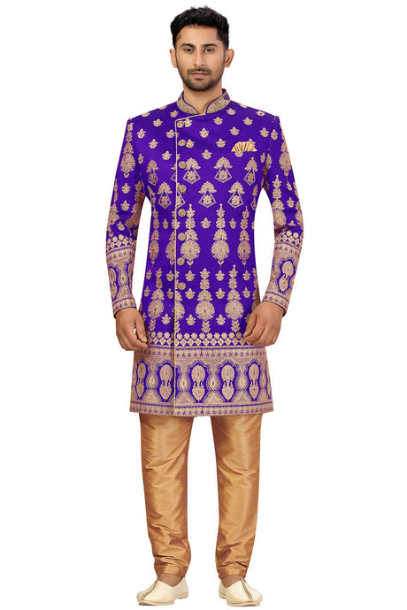 Buy Men's Art Silk  Embroidery  Sherwani Set in Purple  Online