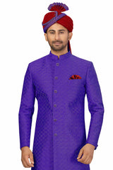 Buy Men's Art Silk  Embroidery  Sherwani Set in Royal Blue  Online - Front