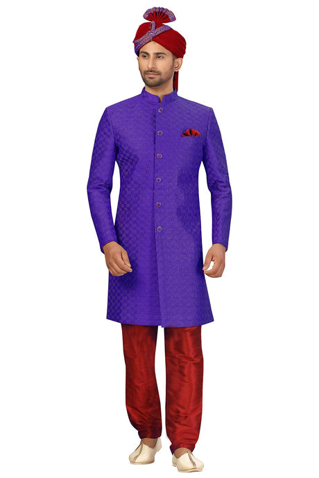 Buy Men's Art Silk  Embroidery  Sherwani Set in Royal Blue  Online