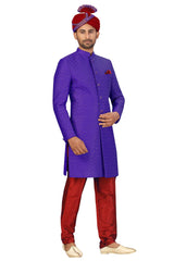 Buy Men's Art Silk  Embroidery  Sherwani Set in Royal Blue  Online - Back