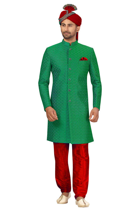 Buy Men's Art Silk  Embroidery  Sherwani Set in Green  Online