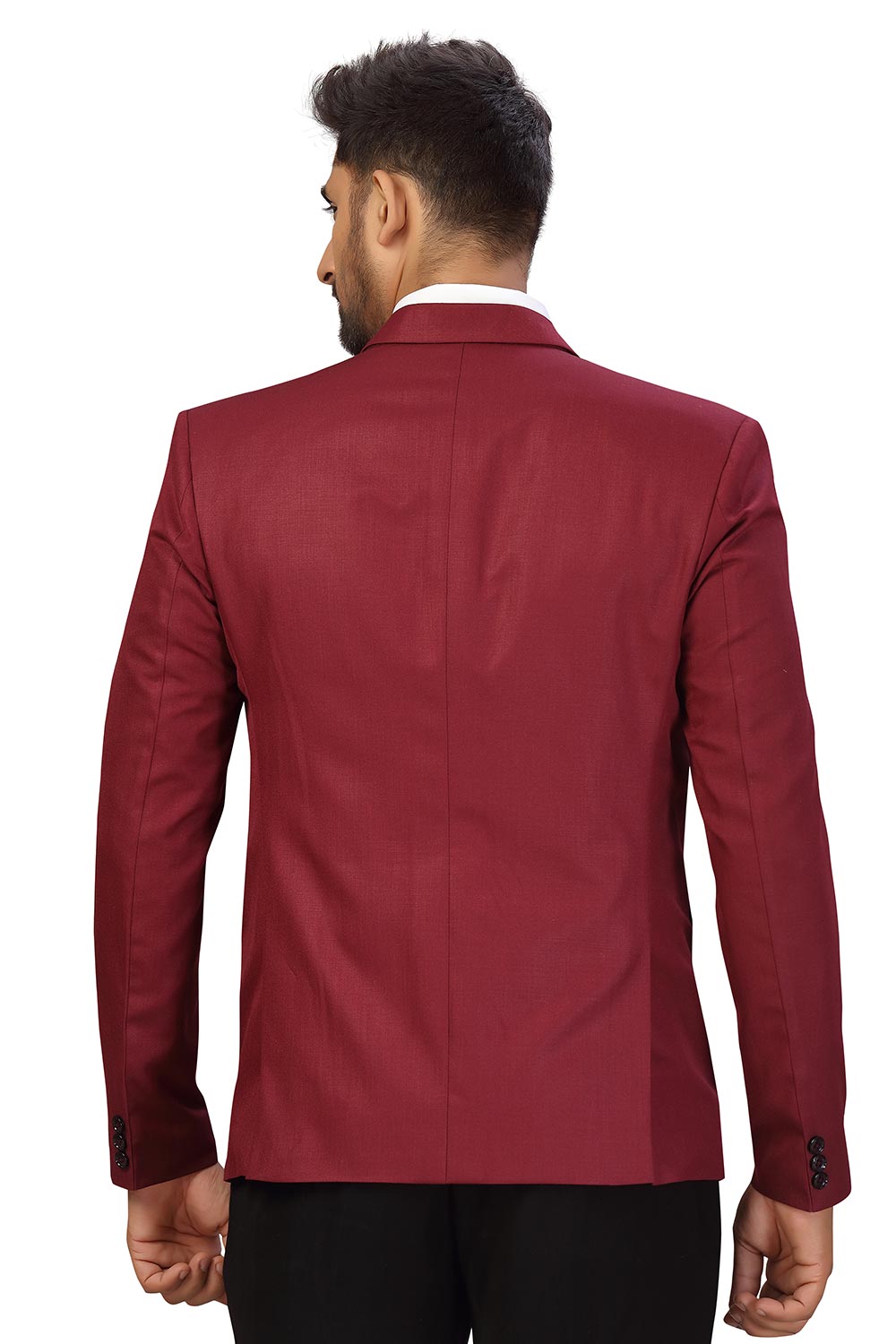 Buy Men's Suiting Fabric  Solid Blazer in Maroon  Online - Back