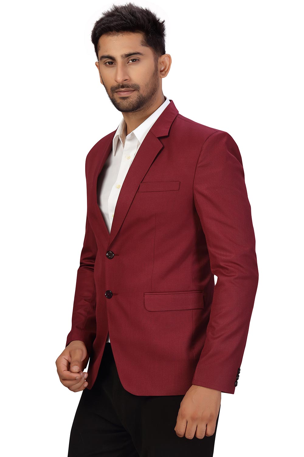 Buy Men's Suiting Fabric  Solid Blazer in Maroon  Online - Side