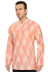 Men's Blended Cotton Short Kurta Top In Orange