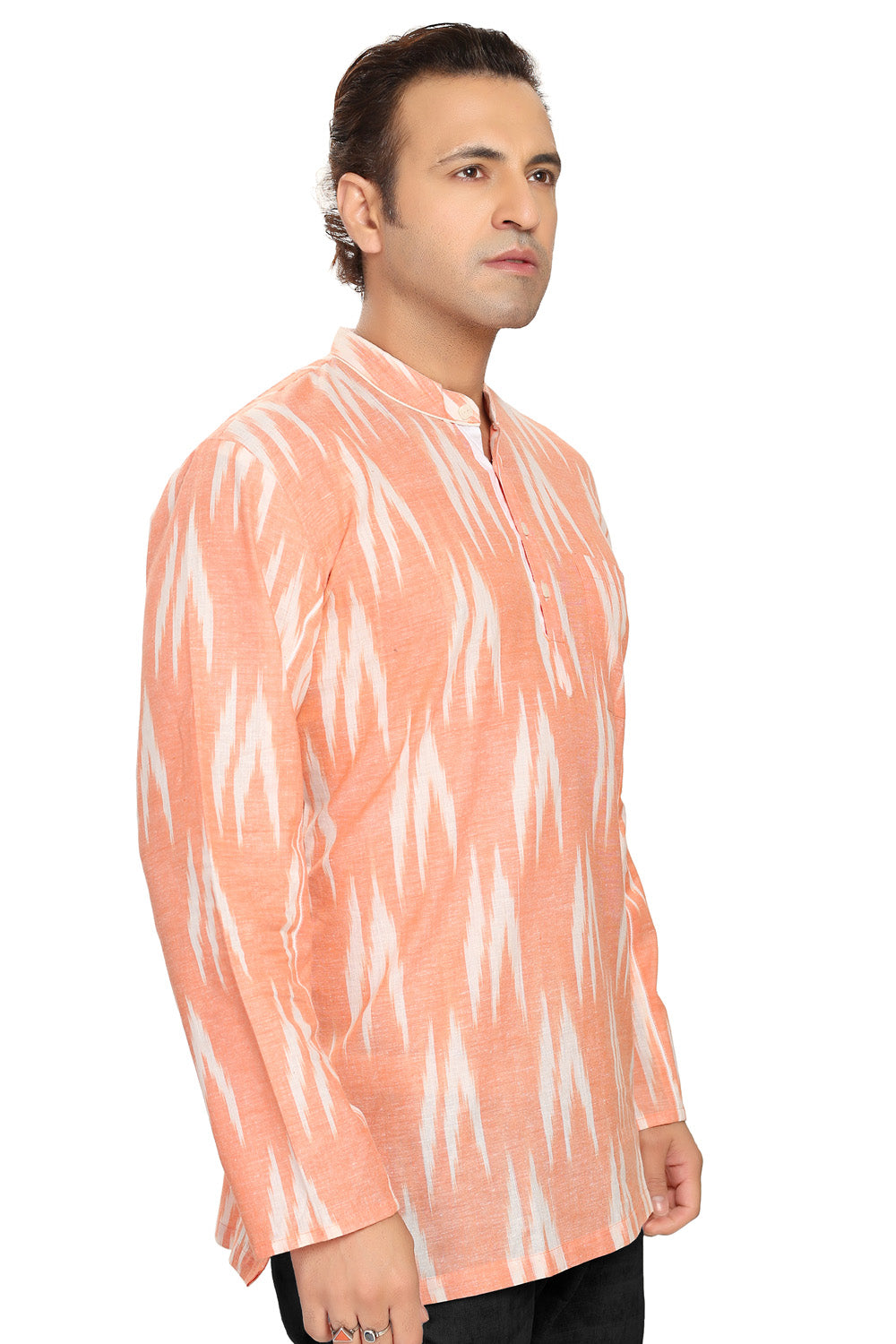 Men's Blended Cotton Short Kurta Top In Orange