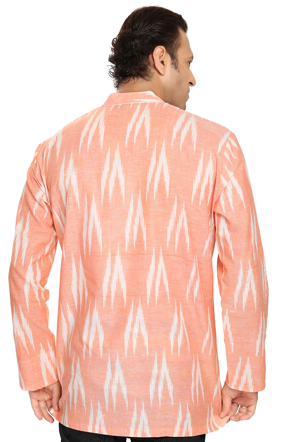 Men's Blended Cotton Short Kurta Top In Orange