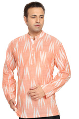 Men's Blended Cotton Short Kurta Top In Orange