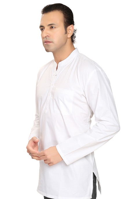 Men's Blended Cotton Short Kurta Top in White
