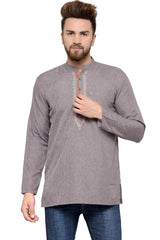 Men's Brown Soft Poly Cotton Embroidery Short Kurta