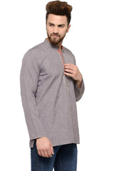 Men's Brown Soft Poly Cotton Embroidery Short Kurta