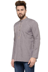 Men's Brown Soft Poly Cotton Embroidery Short Kurta