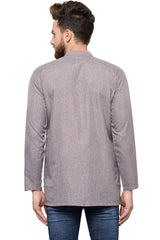 Men's Brown Soft Poly Cotton Embroidery Short Kurta