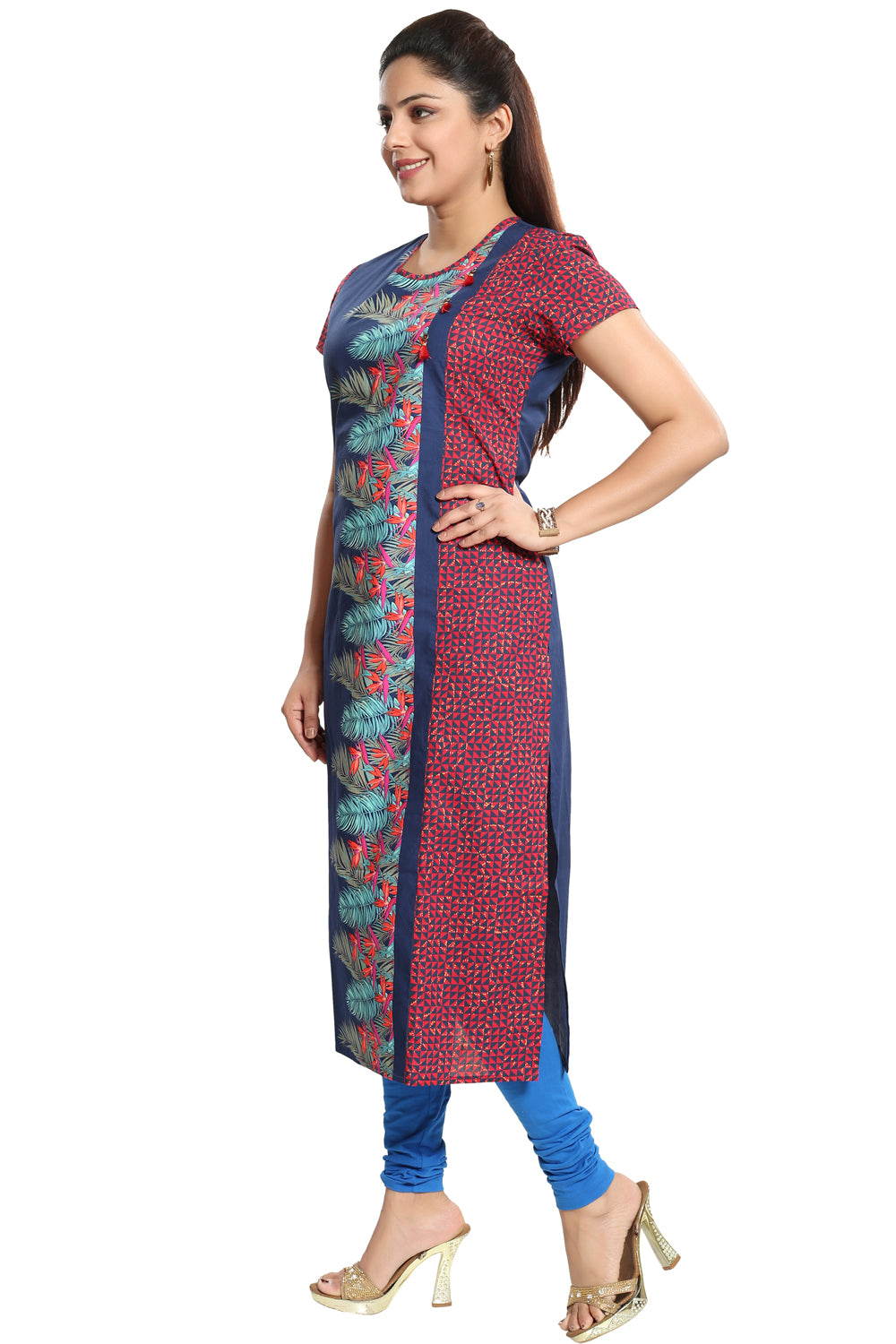 Blended Cotton Kurta Top In Navy Blue