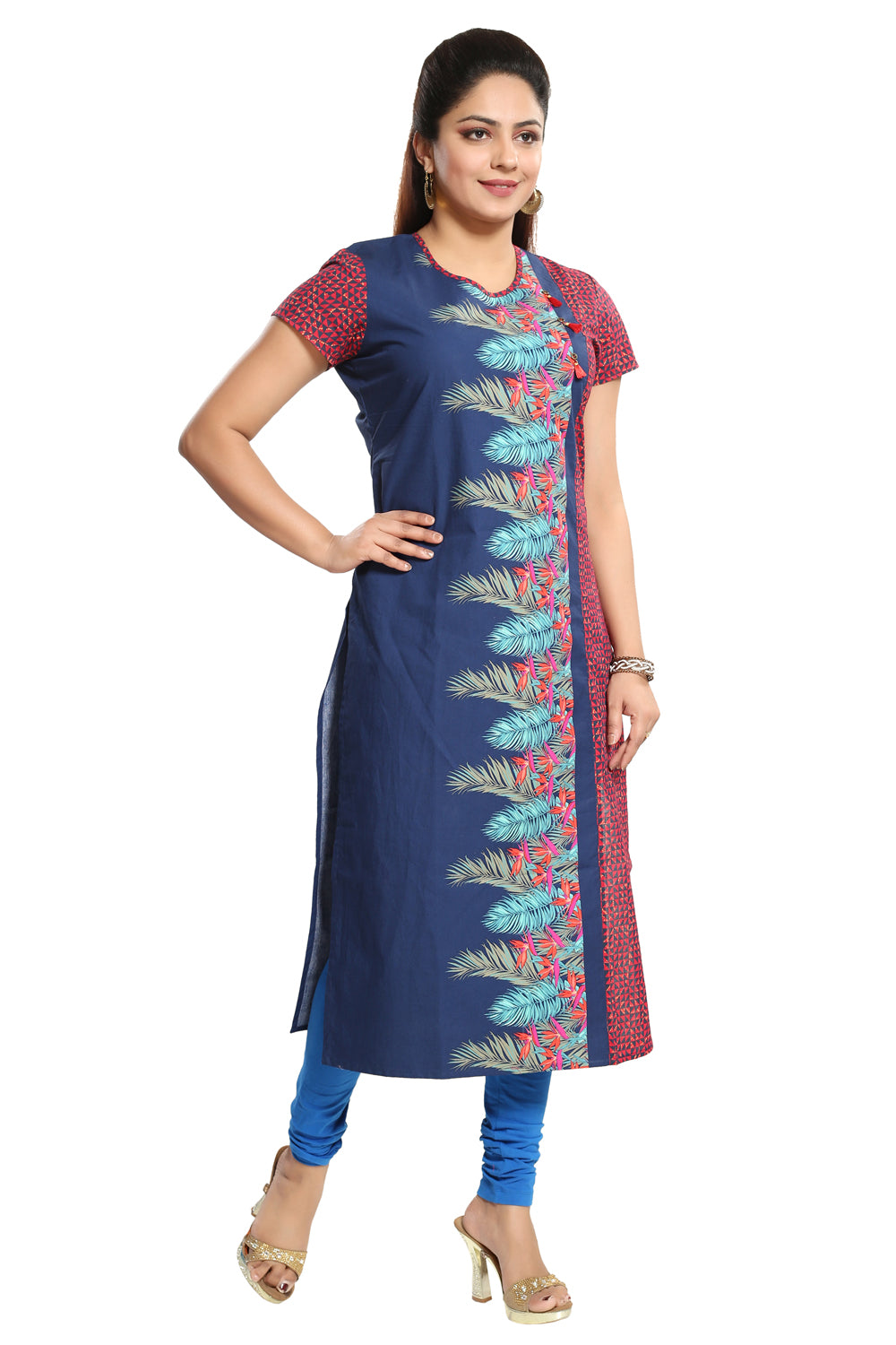 Blended Cotton Kurta Top In Navy Blue