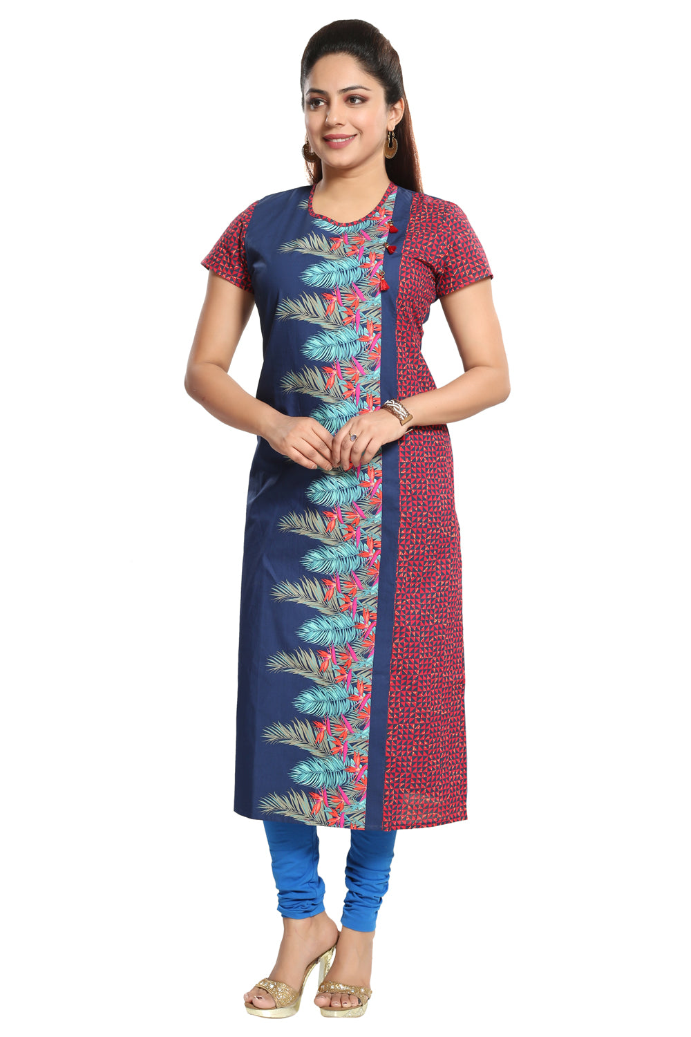 Blended Cotton Kurta Top In Navy Blue