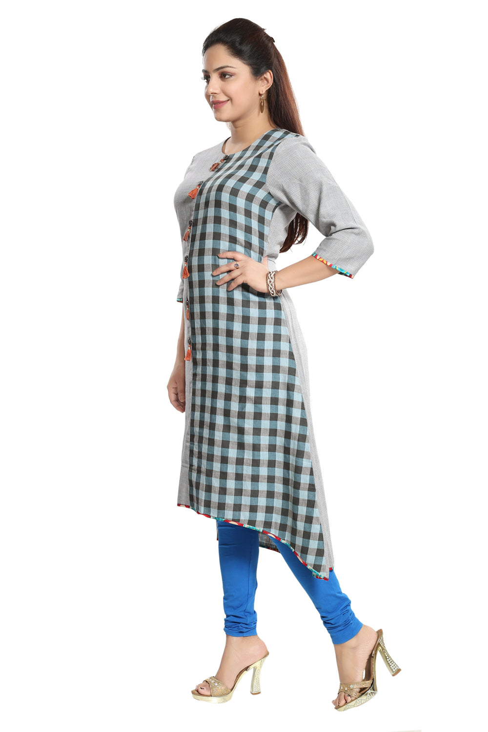 Blended Cotton Kurta Top In Grey