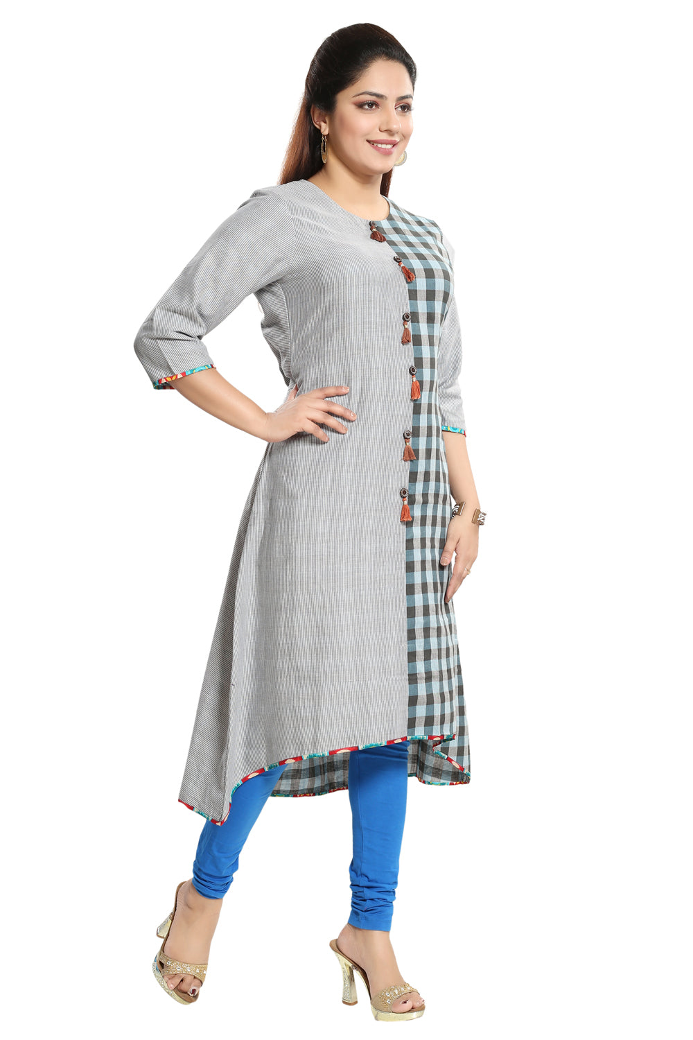 Blended Cotton Kurta Top In Grey