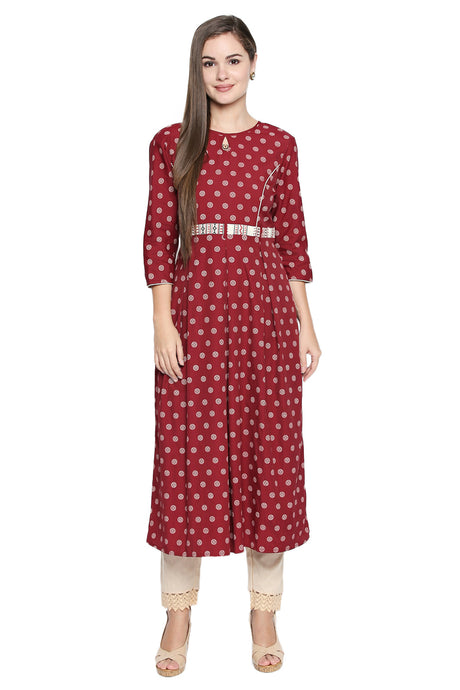 Polyester Kurta Top In Maroon