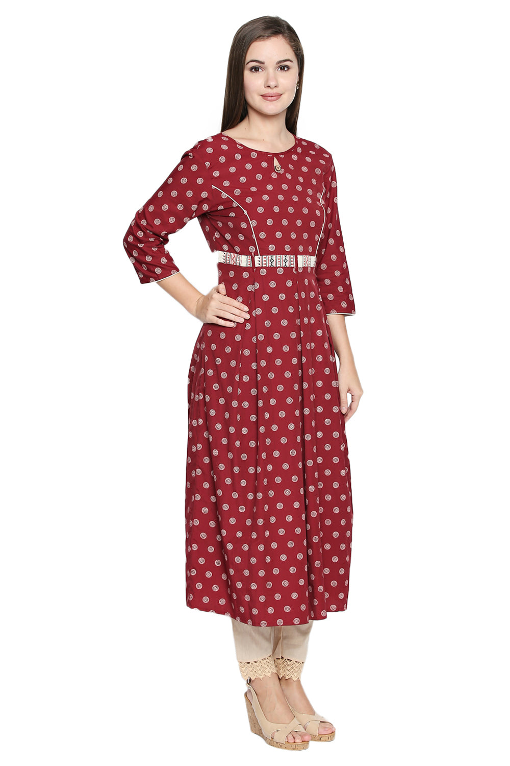 Polyester Kurta Top In Maroon