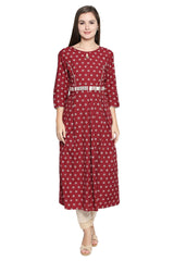 Polyester Kurta Top In Maroon