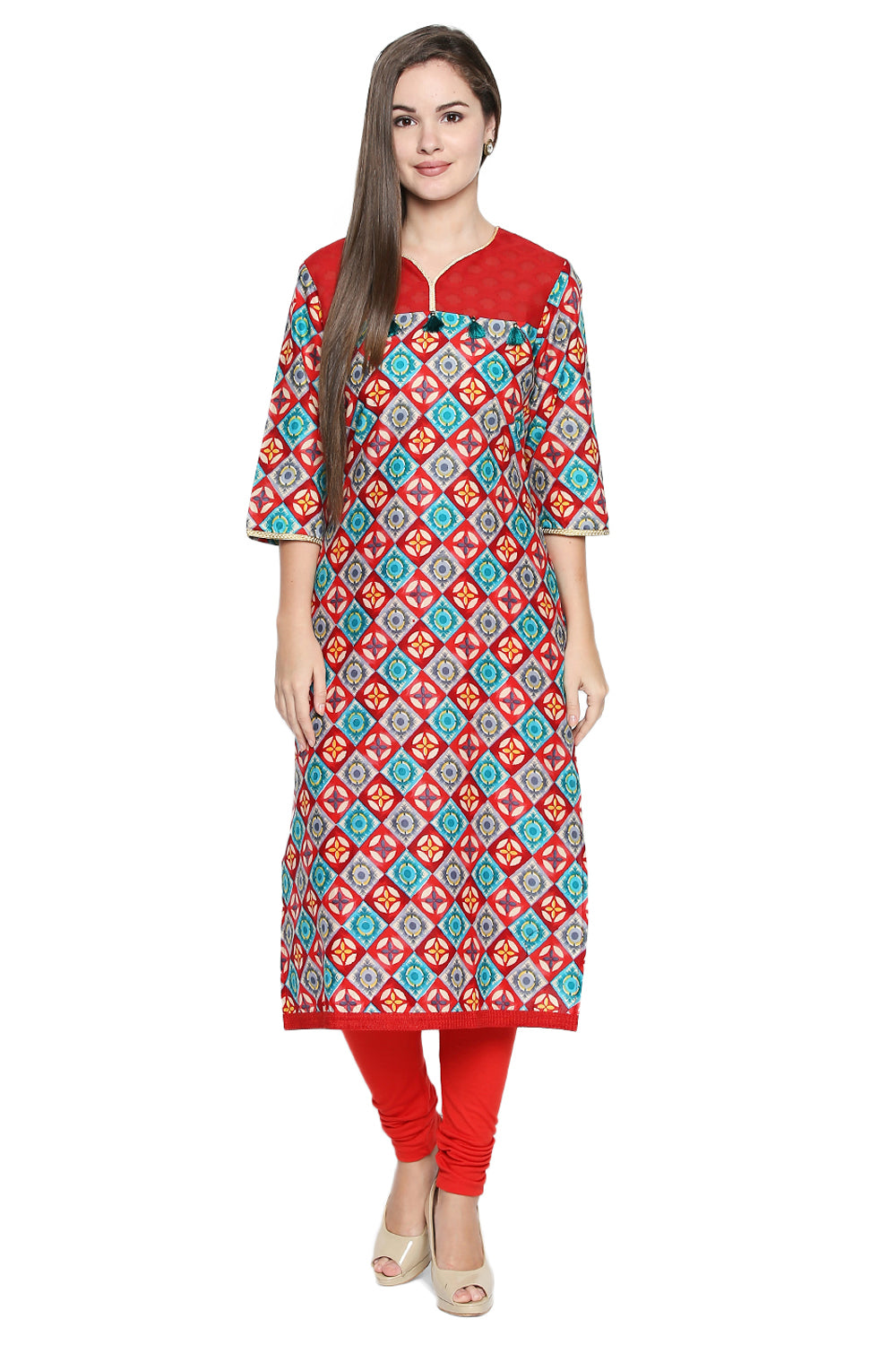 Blended Cotton Kurta Top In Red