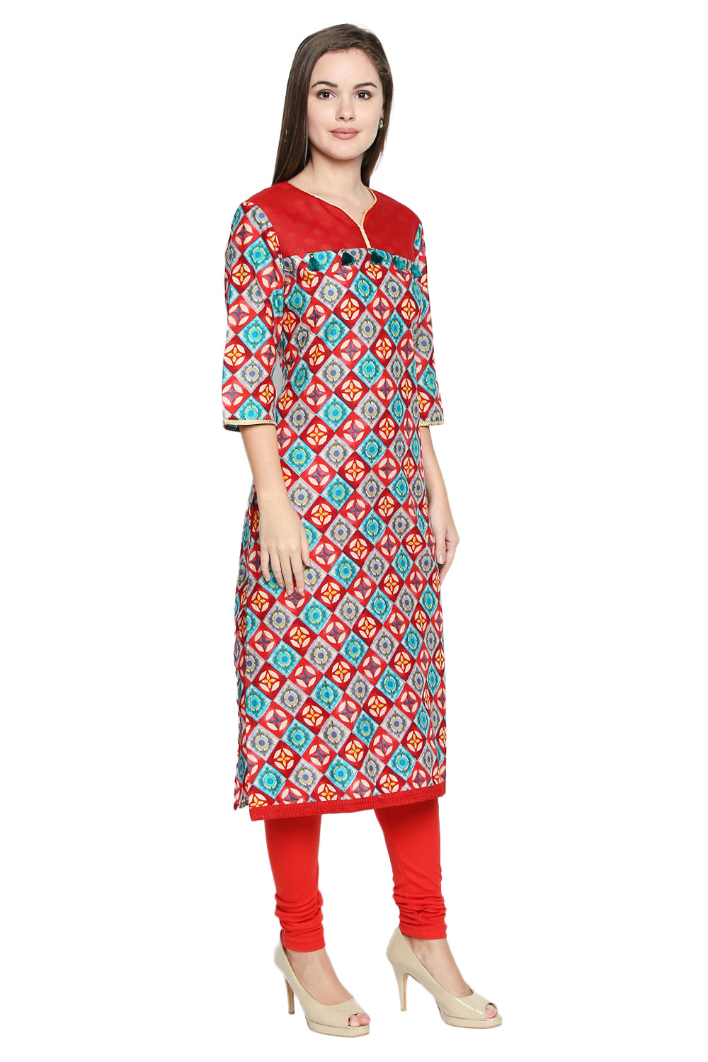 Blended Cotton Kurta Top In Red