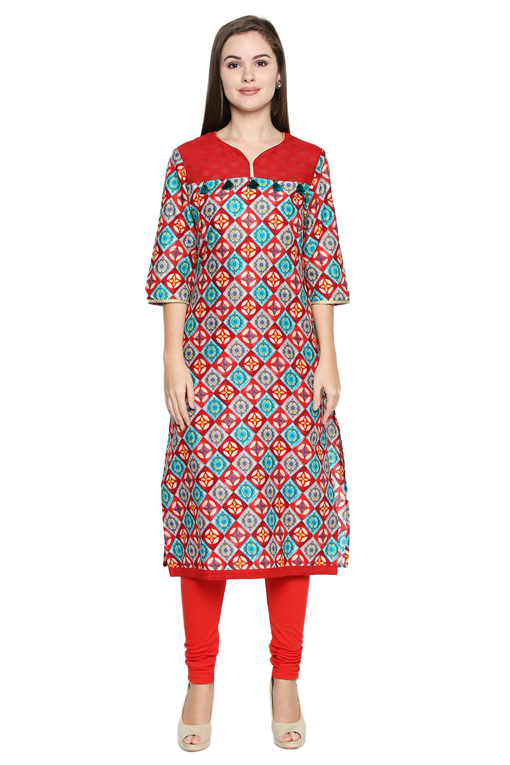 Blended Cotton Kurta Top In Red