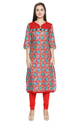 Blended Cotton Kurta Top In Red