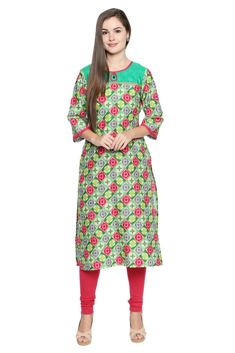 Blended Cotton Kurta Top In Green