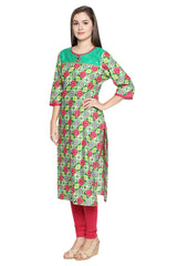 Blended Cotton Kurta Top In Green