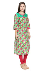 Blended Cotton Kurta Top In Green