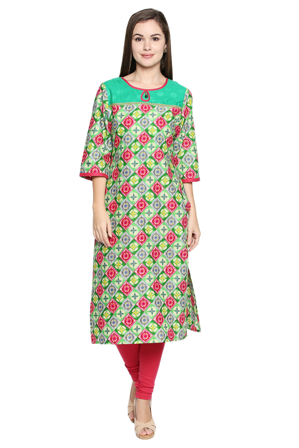 Blended Cotton Kurta Top In Green