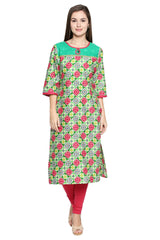 Blended Cotton Kurta Top In Green