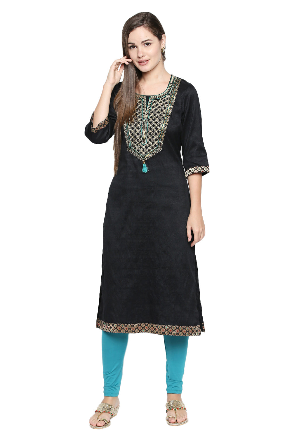 Art Silk Kurta Top in Black 