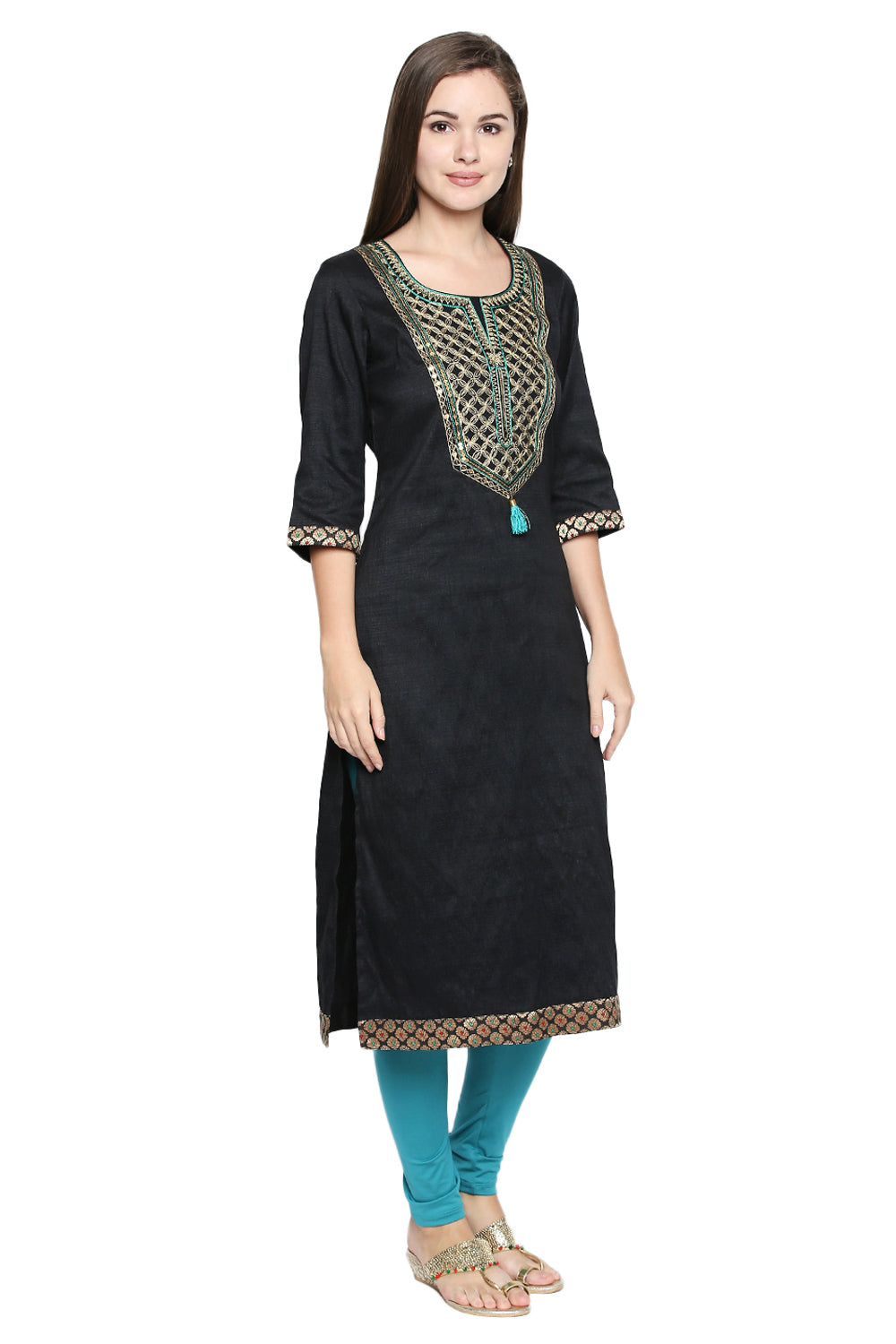 Art Silk Kurta Top in Black - Left Side