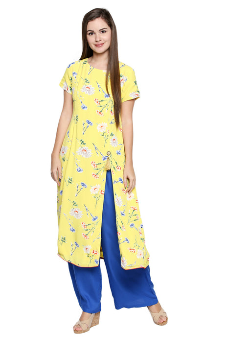 Polyester Kurta Top In Yellow