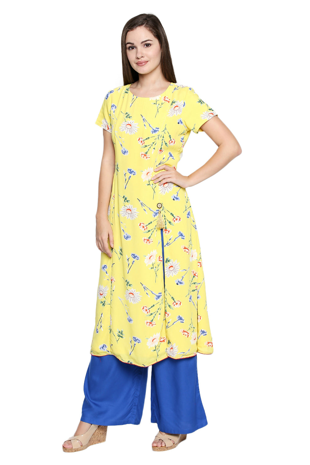 Polyester Kurta Top In Yellow