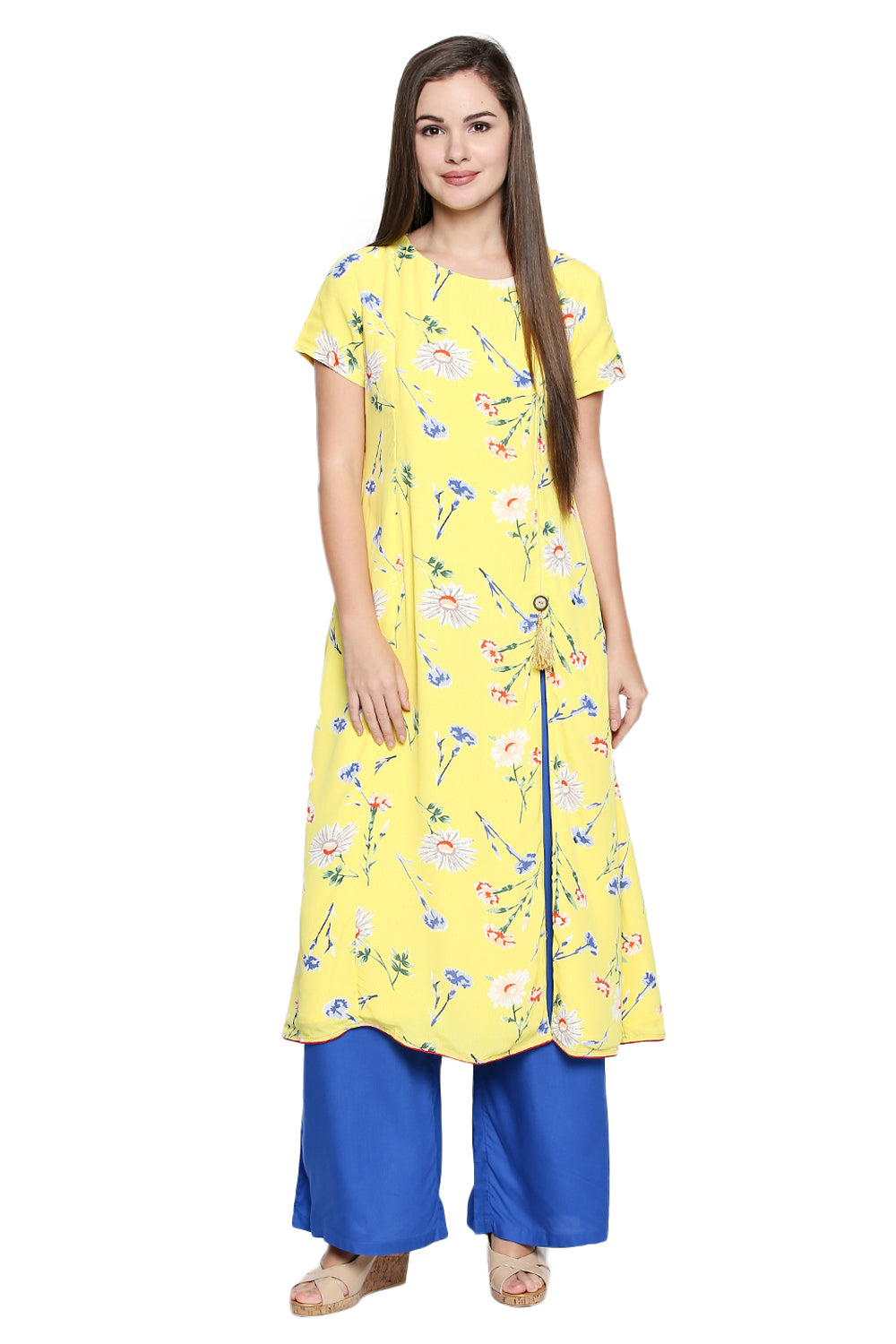 Polyester Kurta Top In Yellow