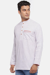 Men's Blended Cotton Short Kurta Top In Off White