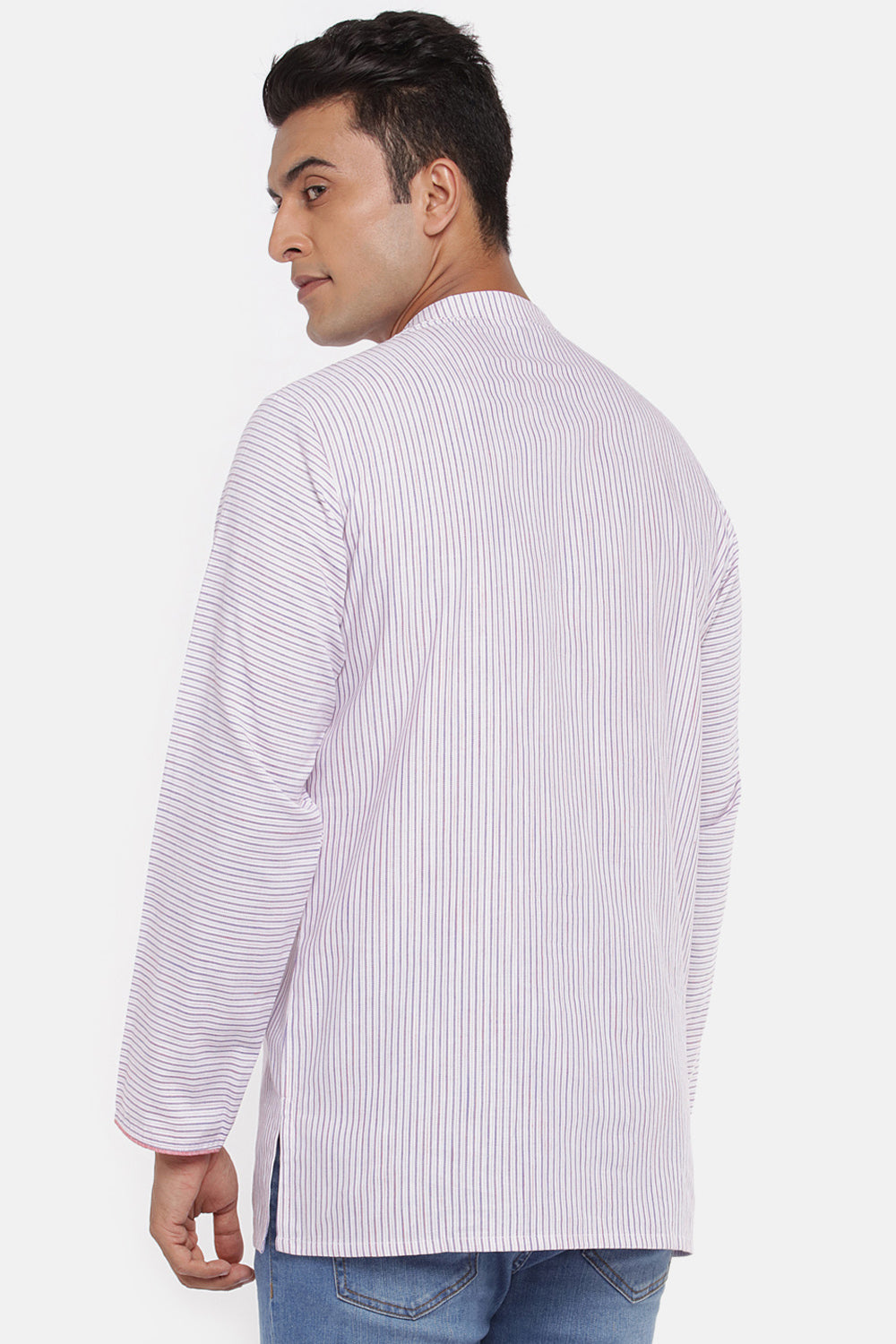 Men's Blended Cotton Short Kurta Top In Off White