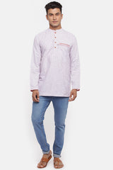 Men's Blended Cotton Short Kurta Top In Off White