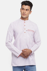 Men's Blended Cotton Short Kurta Top In Off White