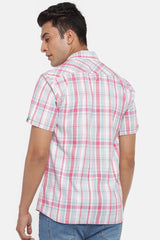 Men's Blended Cotton Shirt In Pink And Aqua Green