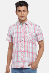 Men's Blended Cotton Shirt In Pink And Aqua Green