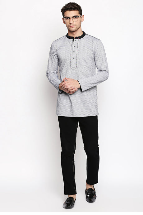 Men's Blended Cotton Short Kurta Top In Grey