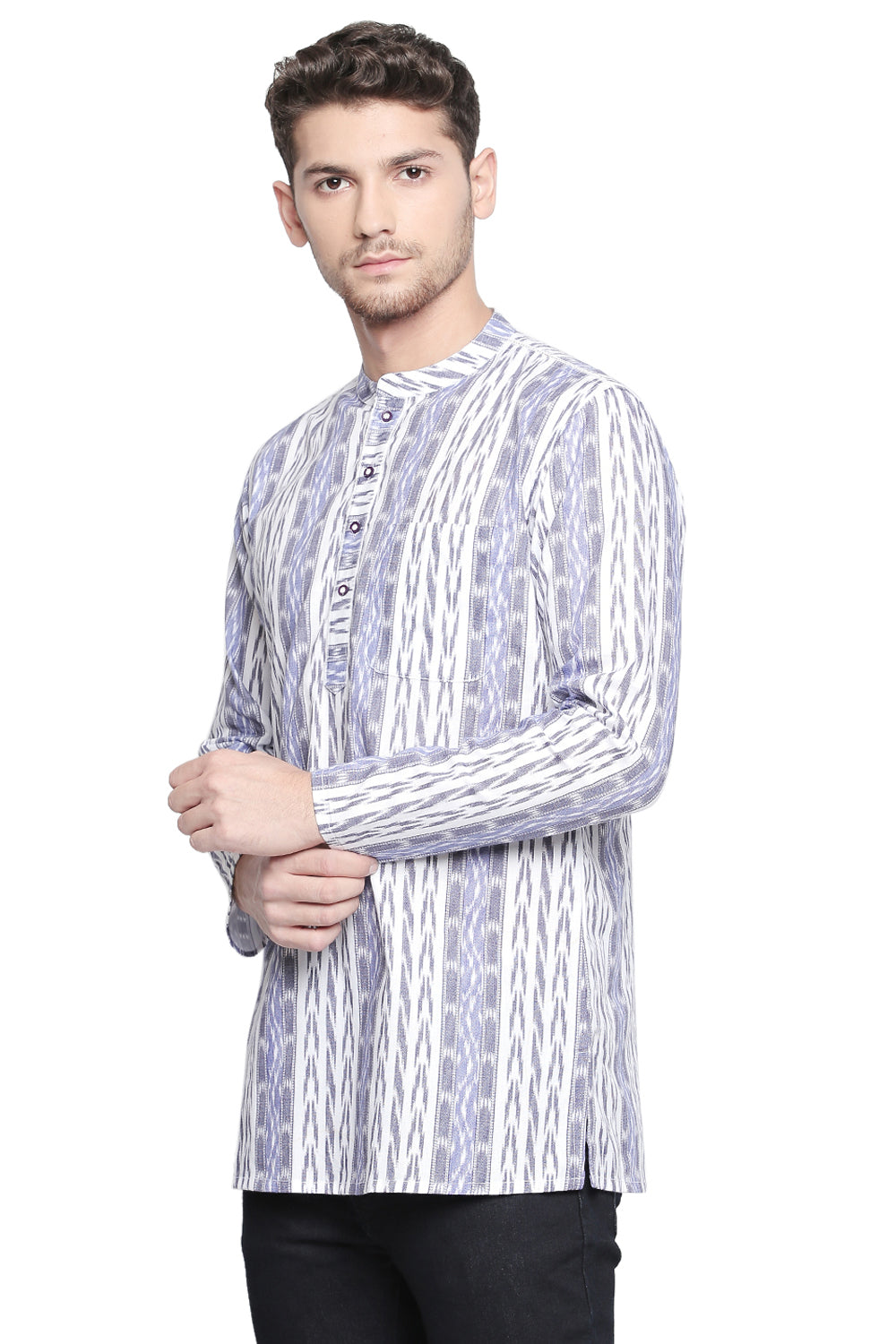 Men's Blended Cotton Short Kurta Top In White